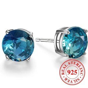 Beautiful 4 Ct Blue Tourmaline Real Solid 925 Silver Hypoallergenic Earrings
